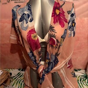 Woven Heart Floral Swim Coverup - Pink and Blue